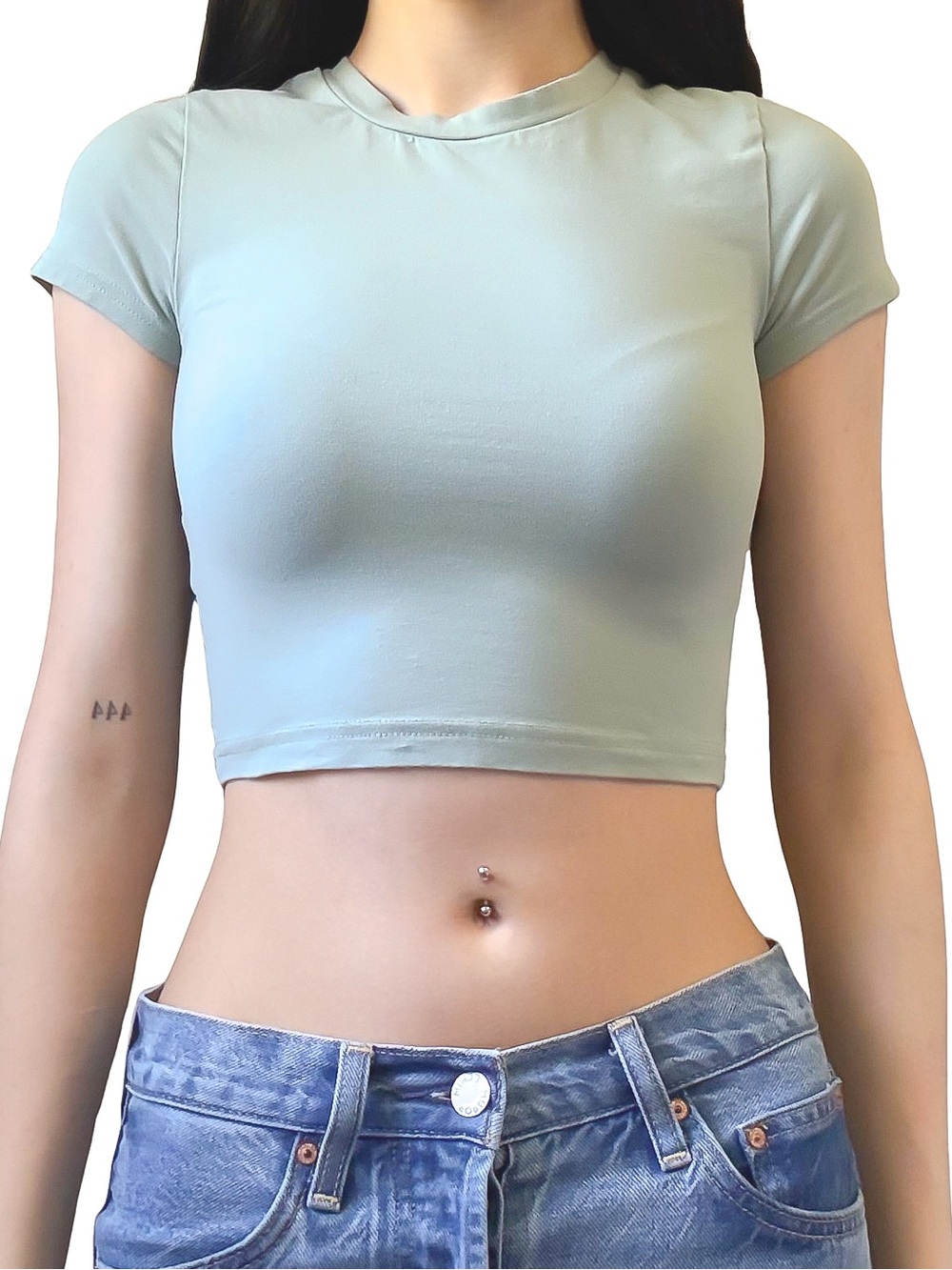 TNA Cropped Short Sleeved Tee Top Dusty Sage Size XXS GUC